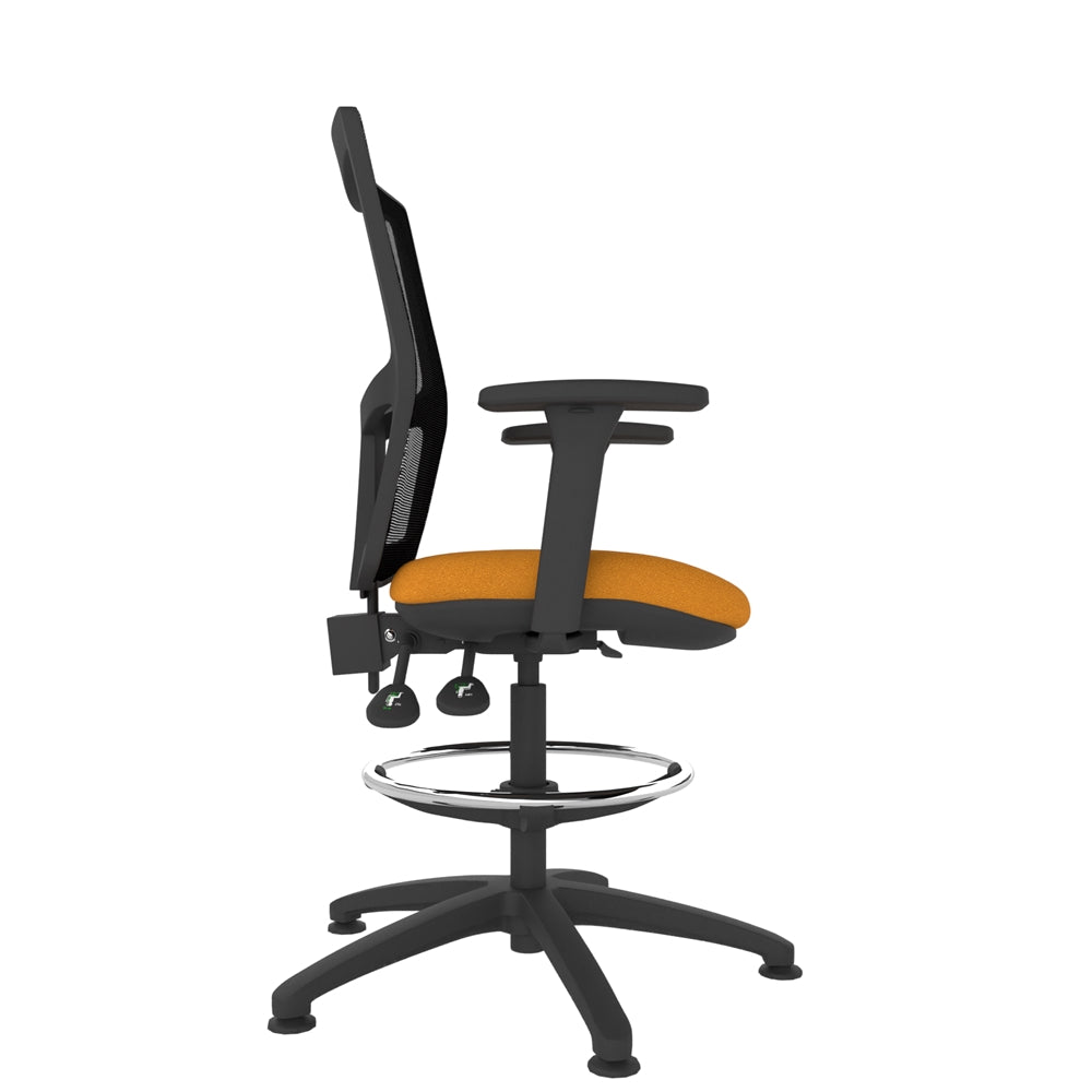 CT300D Contour High Back Chair with orange seat and black base. Side view.