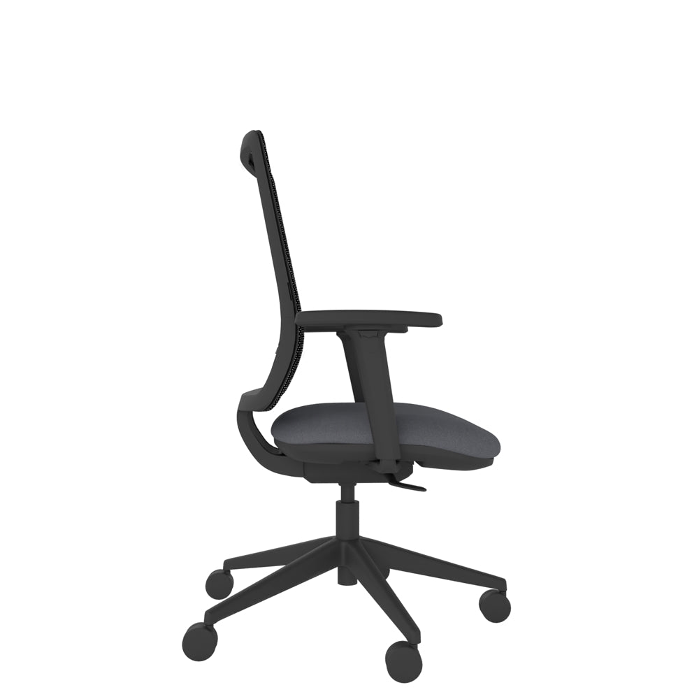 AX100A Axent Mesh Chair With Seat Slide and Height Adjustable Arms with black base, side view