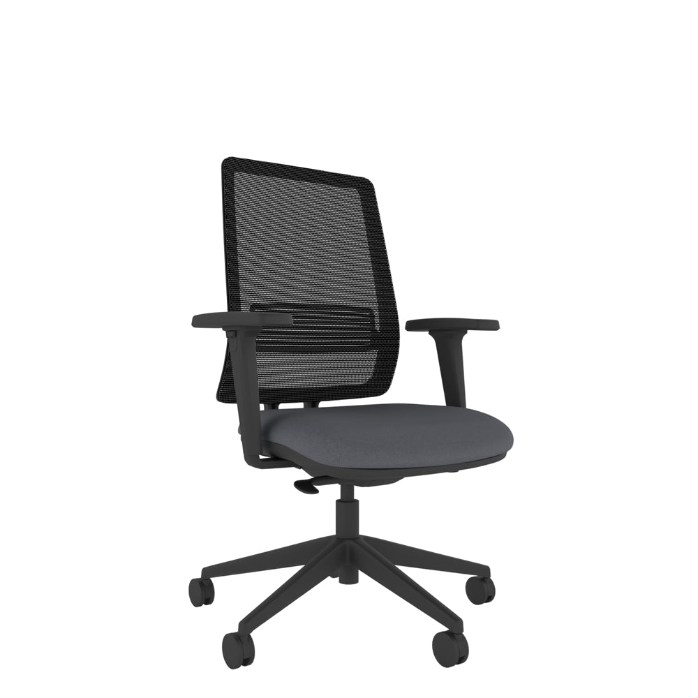 AX100A Axent Mesh Chair With Seat Slide and Height Adjustable Arms with black base, front view