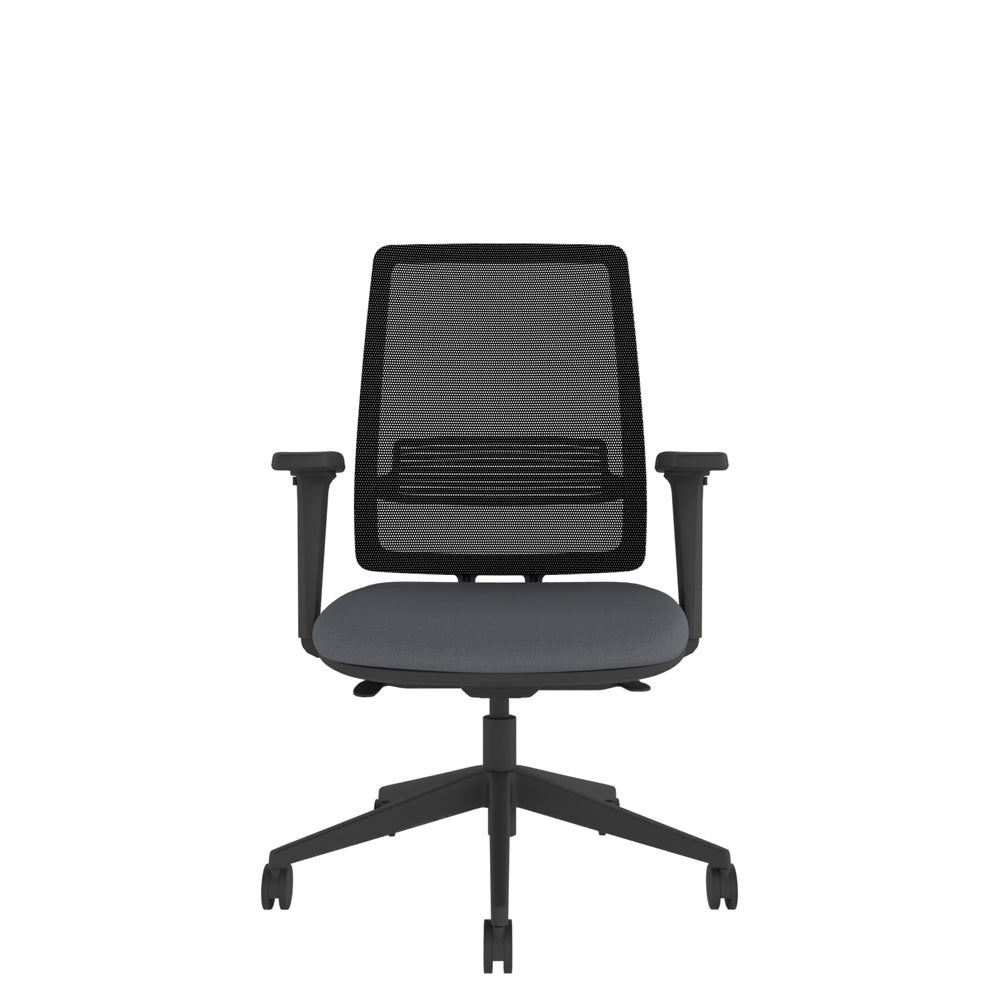 AX100A Axent Mesh Chair With Seat Slide and Height Adjustable Arms with black base, front view