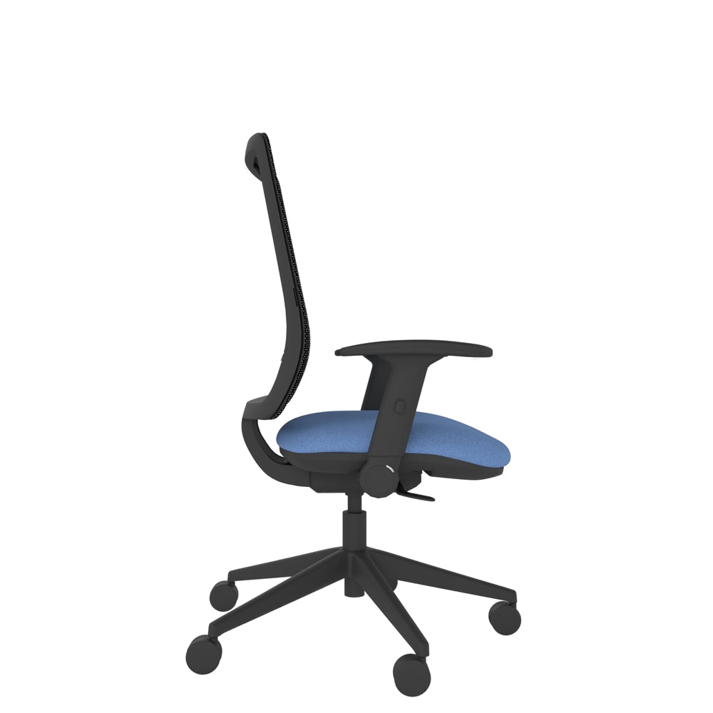 AX100AF Axent Mesh Chair With Seat Slide and Height Adjustable Foldaway Arms with black base, side view