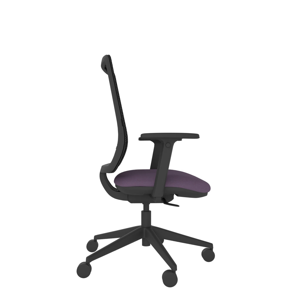 AX100AMF Axent Mesh Chair With Seat Slide and Multi-Functional Arms with black base, side view