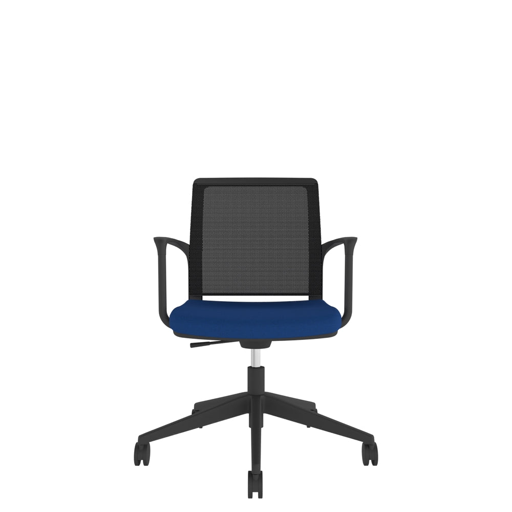 RBL100 Black Shell Mesh Back Task Chair with black mesh back, blue seat and black base. Front view