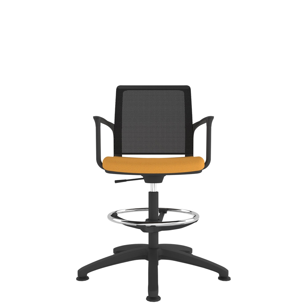 RBL100/WS Black Shell Mesh Back Draughtsman Task Chair with black mesh back, mustard seat and black base. Front view