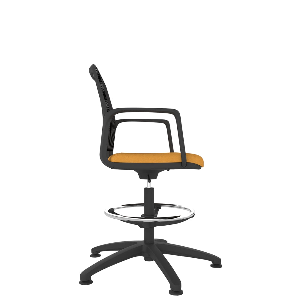 RBL100/WS Black Shell Mesh Back Draughtsman Task Chair with black mesh back, mustard seat and black base. Side view