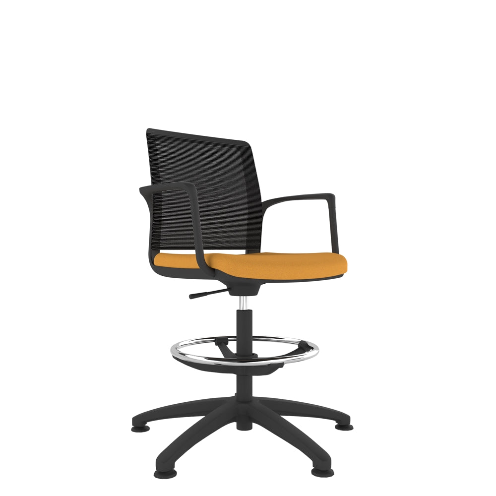 RBL100/WS Black Shell Mesh Back Draughtsman Task Chair with black mesh back, mustard seat and black base.