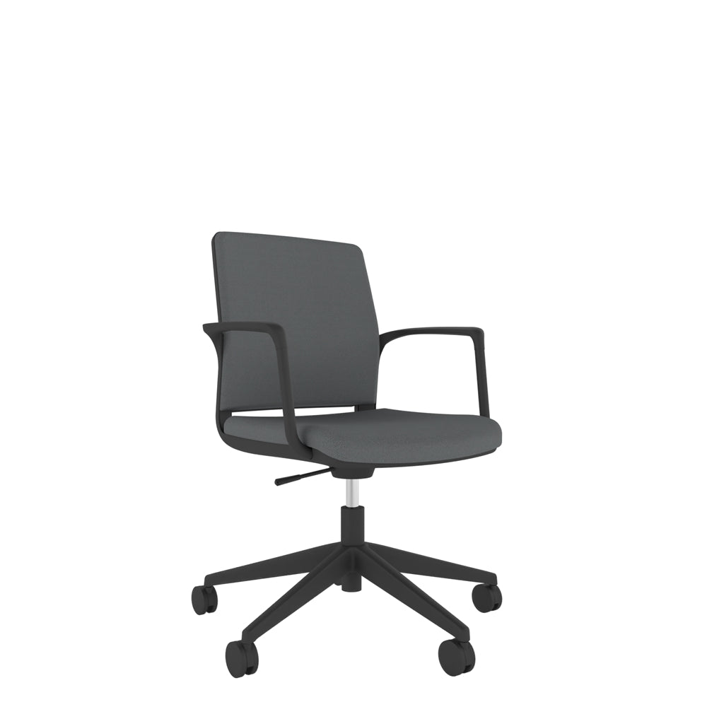 RBL200 Black Shell Upholstered Back Task Chair in grey with black base