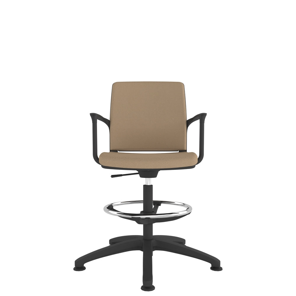 RBL200/WS Black Shell Upholstered Back Draughtsman Task Chair in beige with black base, front view