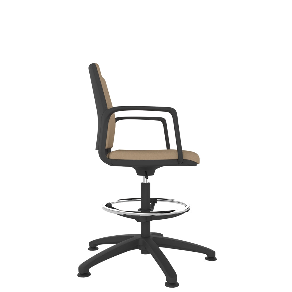 RBL200/WS Black Shell Upholstered Back Draughtsman Task Chair in beige with black base, side view