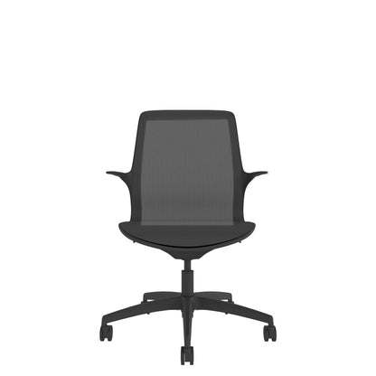 VZ100 Black one-piece mesh chair in black, front view