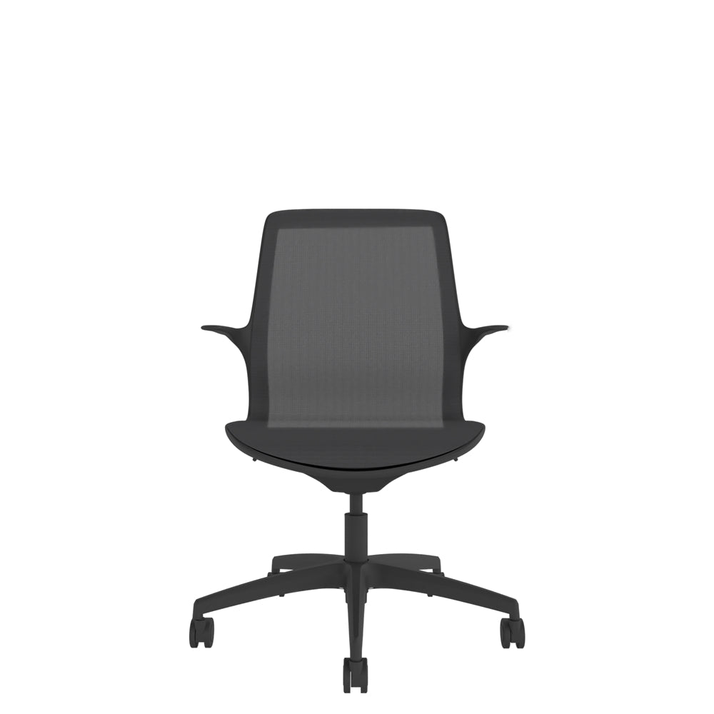 VZ100 Black one-piece mesh chair in black, front view