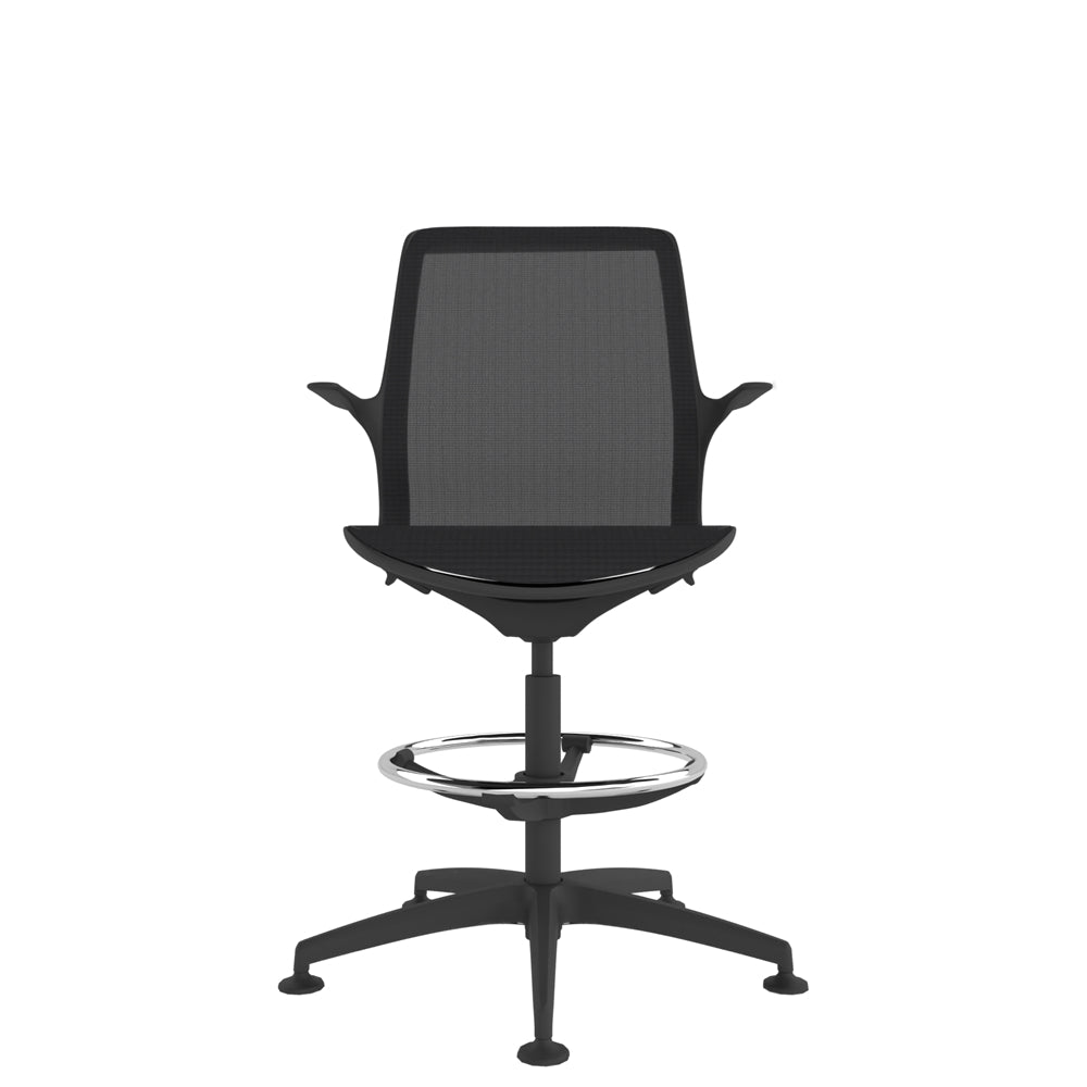 VZ100/WS Black one-piece mesh work stool in black, front view