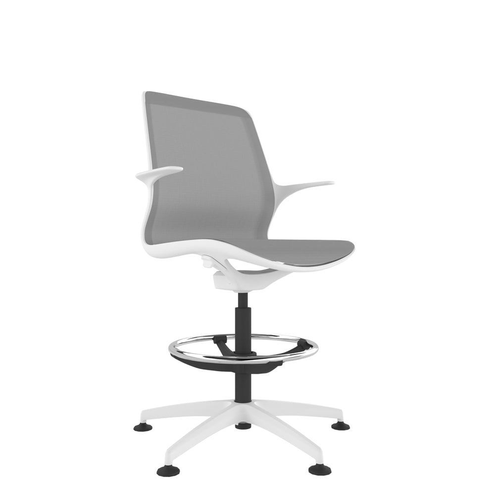 VZ200/WS White one-piece mesh work stool in grey with white base, side view