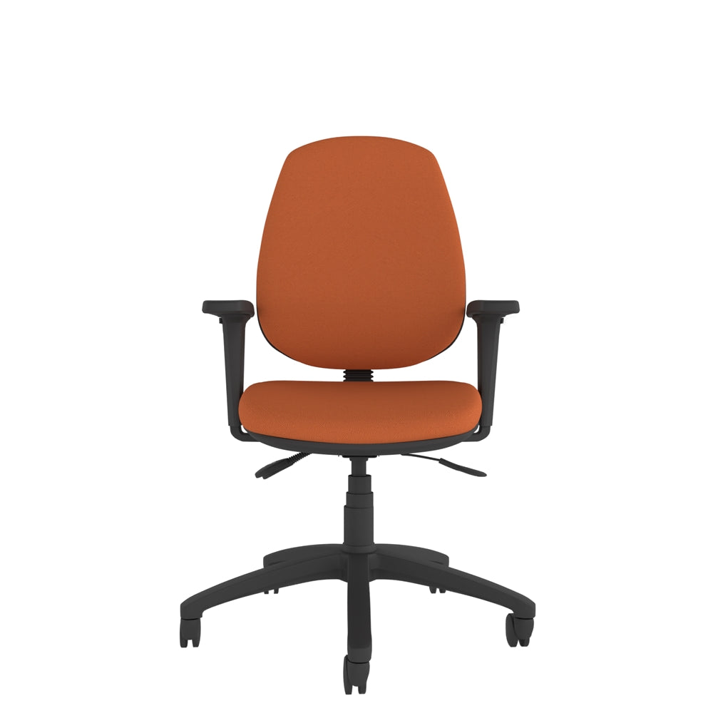 CT200 Contour Medium Back Chair in orange with black base. Front View