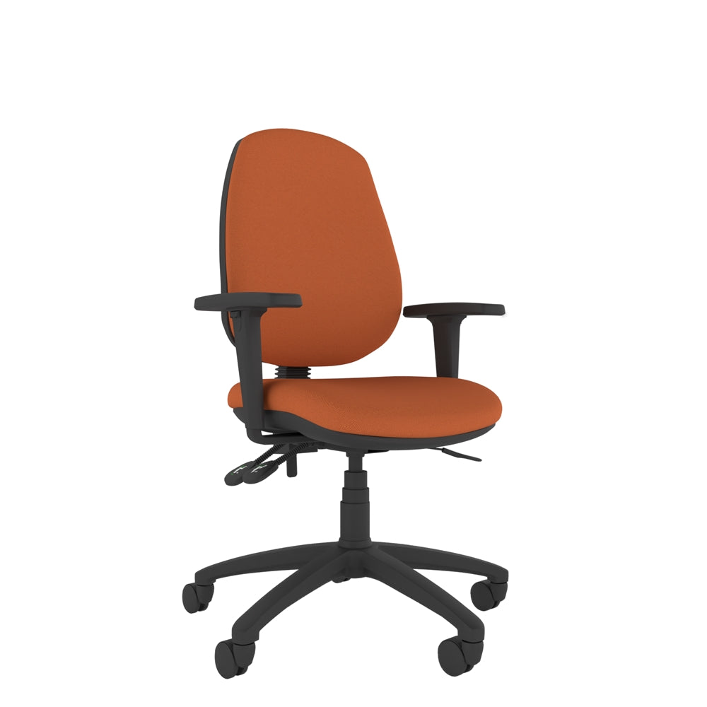 CT200 Contour Medium Back Chair in orange with black base. Side View