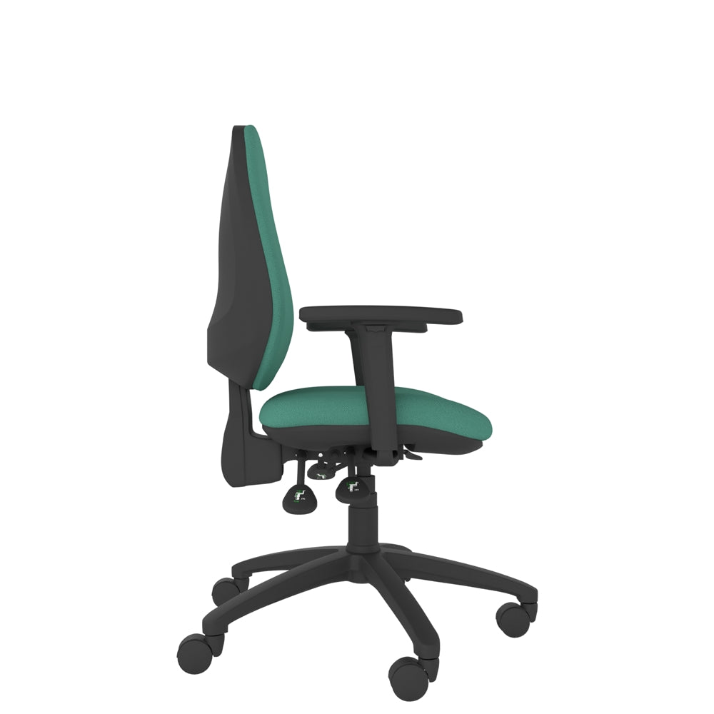 CT230 Contour High Back Chair with green seat and black base. Side view. 