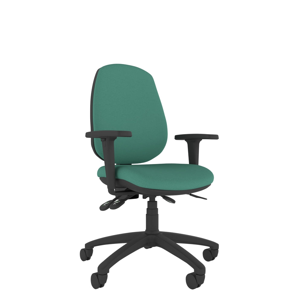 CT230 Contour High Back Chair with green seat and black base. Front view. 