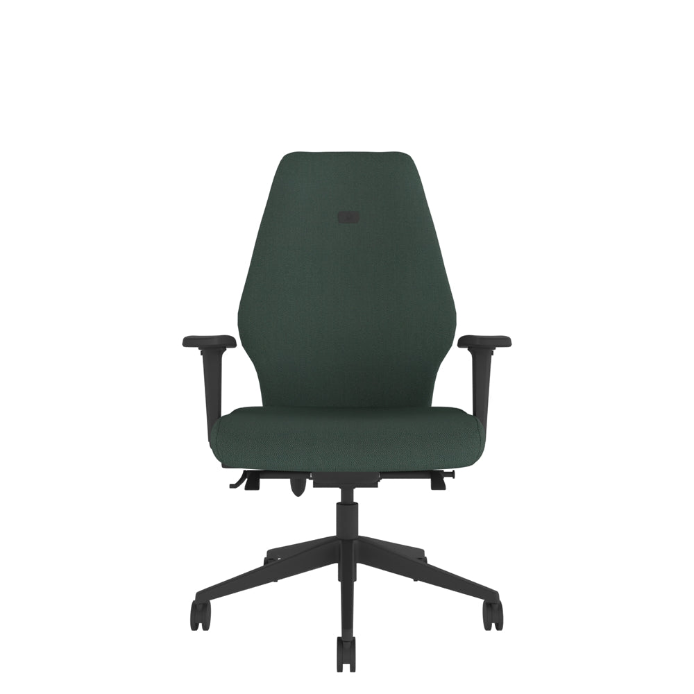 SL102 High Upholstered Back With 2D Arms in green with black base, front view