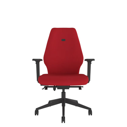 SL104 High Back With Multi-Functional Arms in red with black base, front view