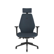 SL154 High Back With Headrest and Multi-Functional Arms in dark blue with black base, Front view
