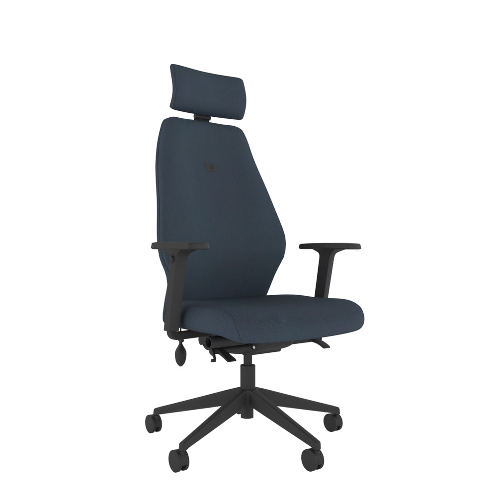 SL154 High Back With Headrest and Multi-Functional Arms in dark blue with black base