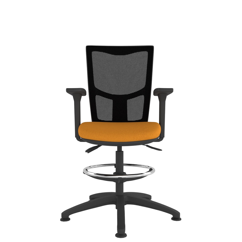 CT300D Contour High Back Chair with orange seat and black base. Front view. 