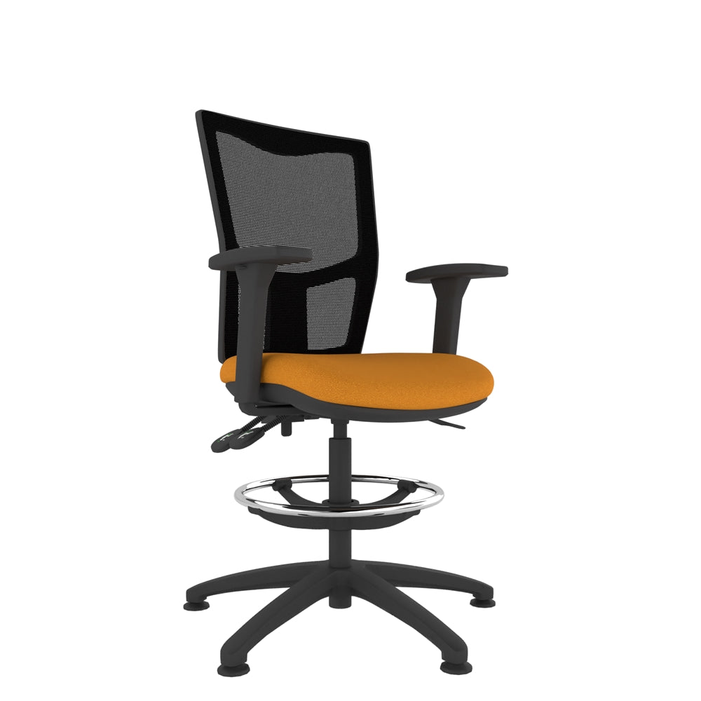 CT300D Contour High Back Chair with orange seat and black base. Front view. 