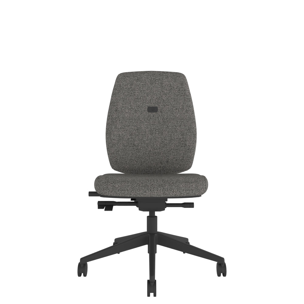 YE100 YOU Upholstered Ergo Chair in grey with black base, front view
