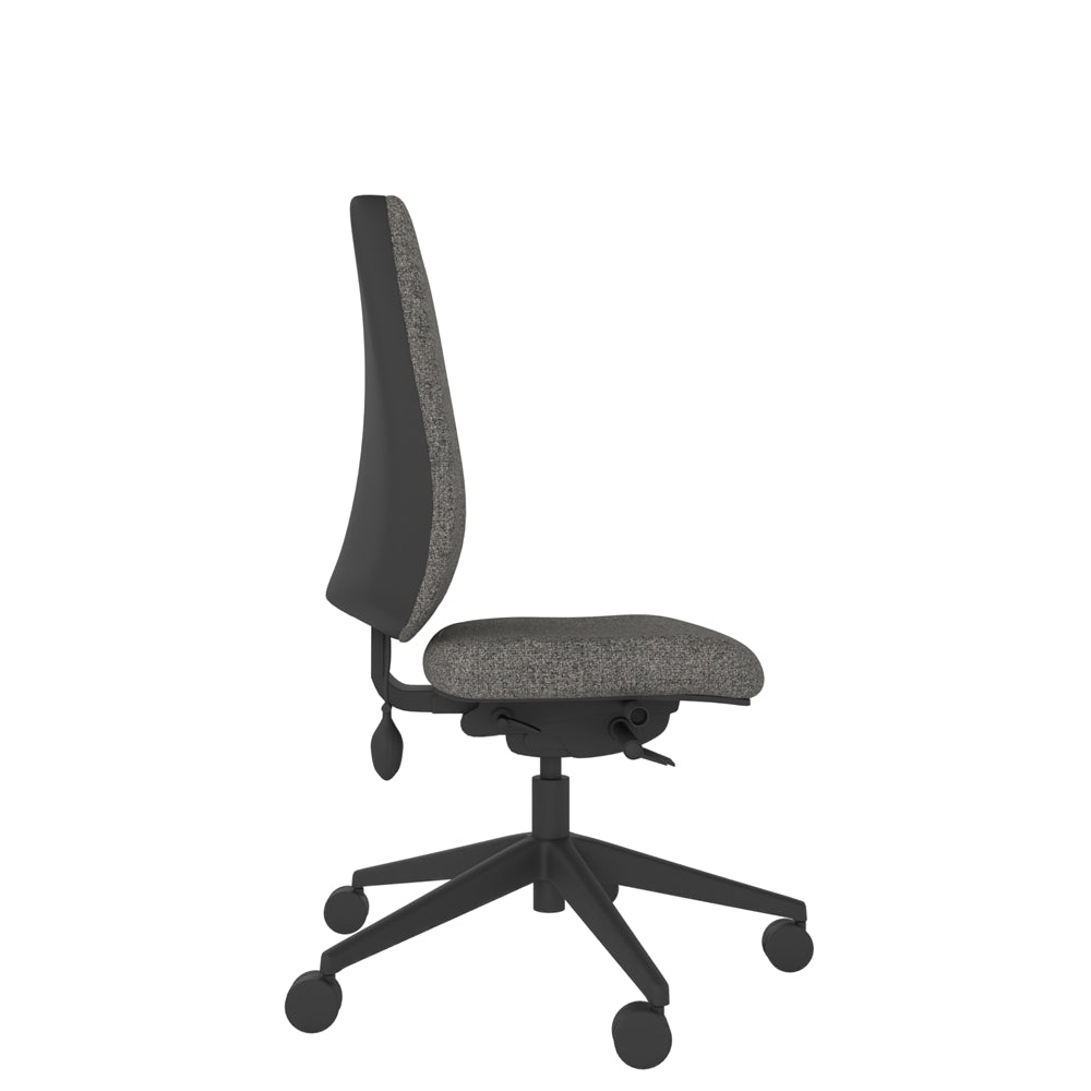 YE100 YOU Upholstered Ergo Chair in grey with black base, side view