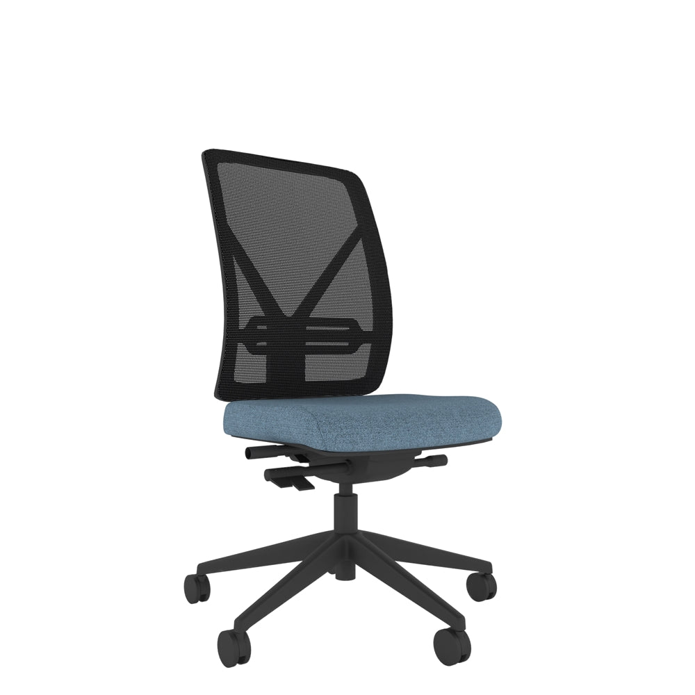 YE200 YOU Mesh Ergo Chair with black mesh back, blue seat and black base. 