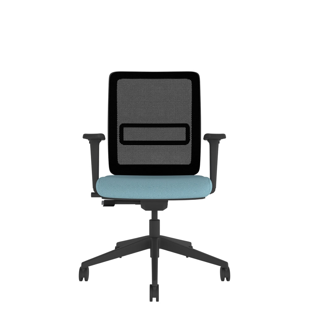 NN102 Black Mesh Back Task Chair With Black Frame and 2D Arms. Front view