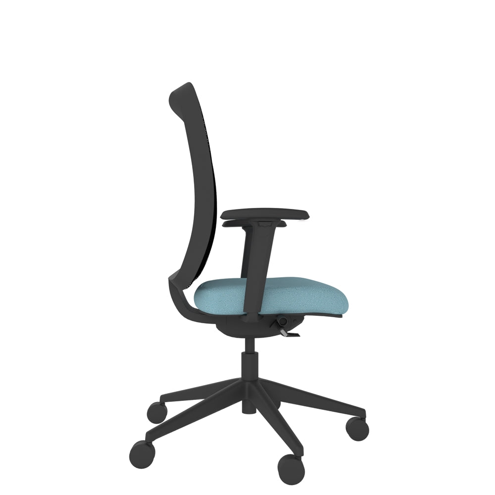 NN102 Black Mesh Back Task Chair With Black Frame and 2D Arms. Side view