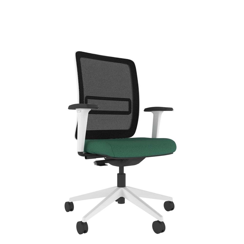 NN102W Black Mesh Back Task Chair With White Frame and 2D Arms