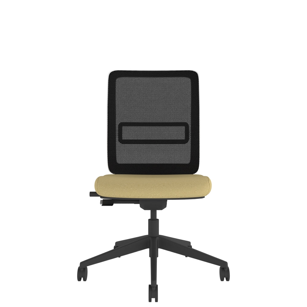NN110 Black Mesh Chair With White Frame and Black Base. Front view