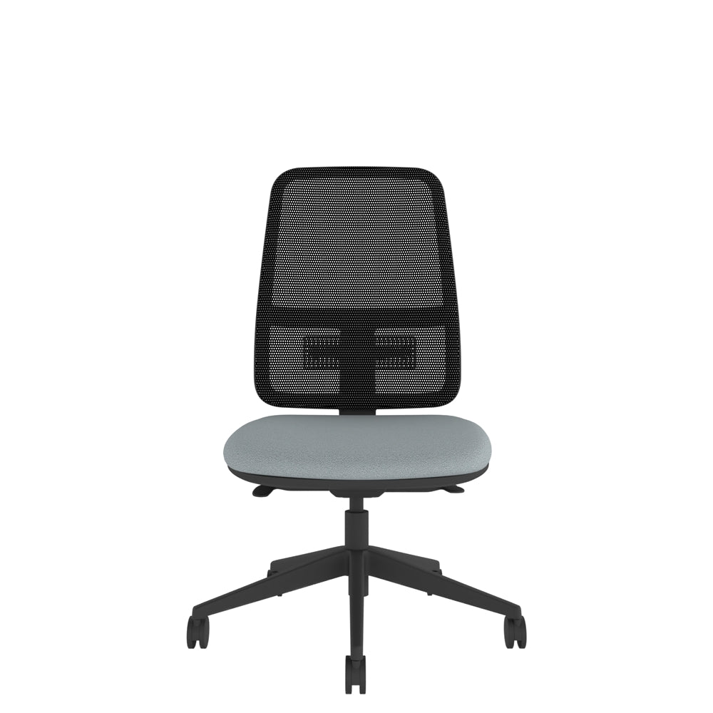 XM100 Xero Mesh Chair With Seat Slide with black mesh back, grey seat and black base. Front view