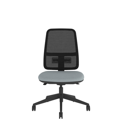 XM100 Xero Mesh Chair With Seat Slide with black mesh back, grey seat and black base. Front view