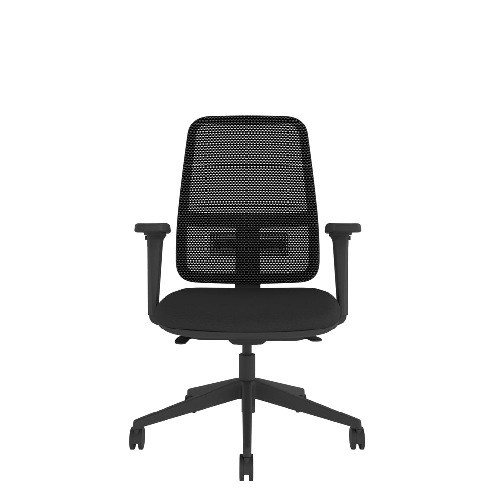 XM100A Xero Mesh Chair With Seat Slide and Height Adjustable Arms in black. Front view