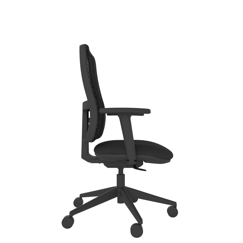 XM100A Xero Mesh Chair With Seat Slide and Height Adjustable Arms in black, side view