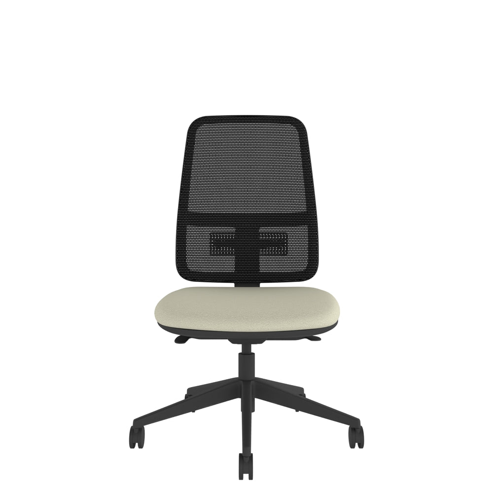 XM200 Xero Mesh Chair with black mesh back, cream seat and black base. Front view