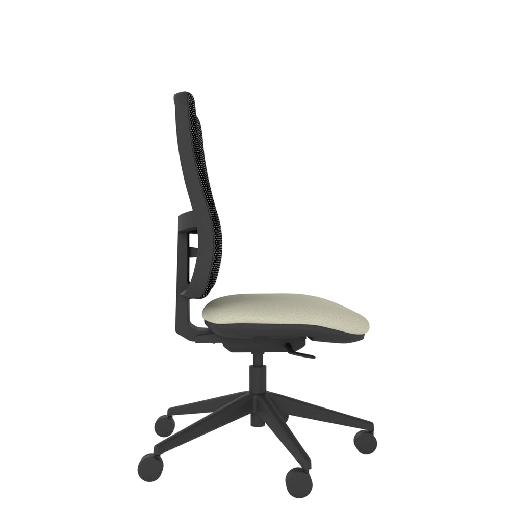 XM200 Xero Mesh Chair with black mesh back, cream seat and black base. Side view