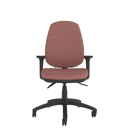 CT420 Contour High Back Chair in pink with black base, Front view. 