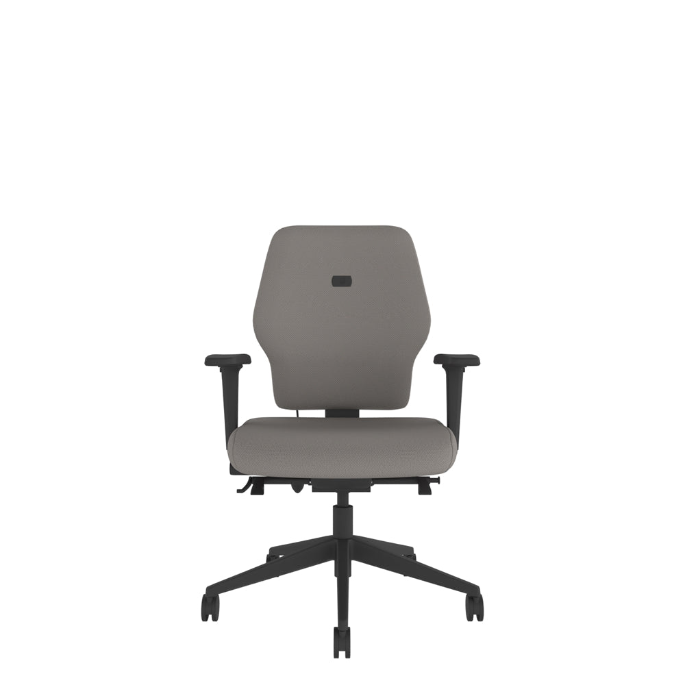 SL202 Medium Back With 2D Arms in grey with black base. Front view