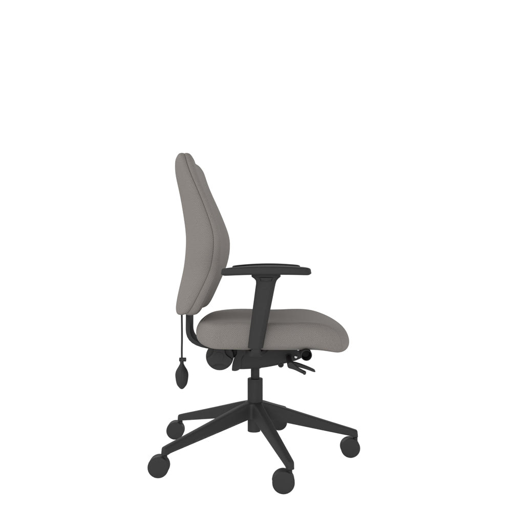 SL202 Medium Back With 2D Arms in grey with black base, side view