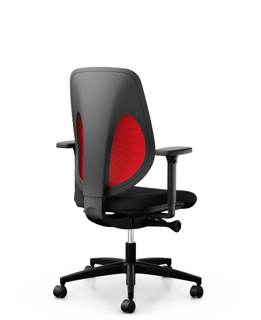 Giroflex 353-4029-NPR Swivel Chair in red and black, back view 