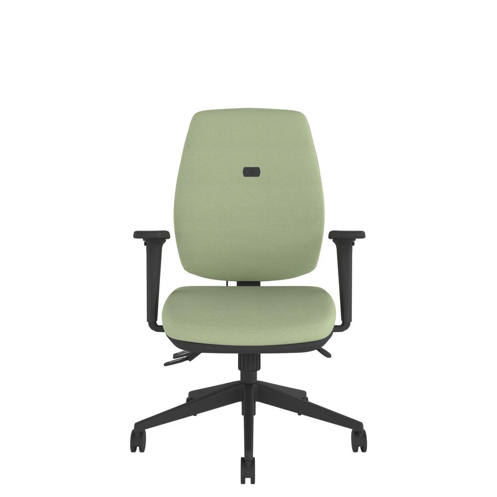 IT200 Moulded Medium Back With Small Seat in light green with black base. Front view