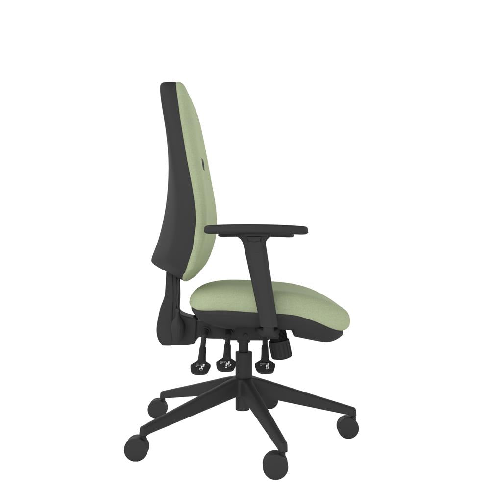 IT200 Moulded Medium Back With Small Seat in light green with black base. Side view