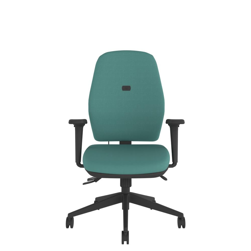 IT300 Upholstered High Back With Medium Seat green with black base. Front view