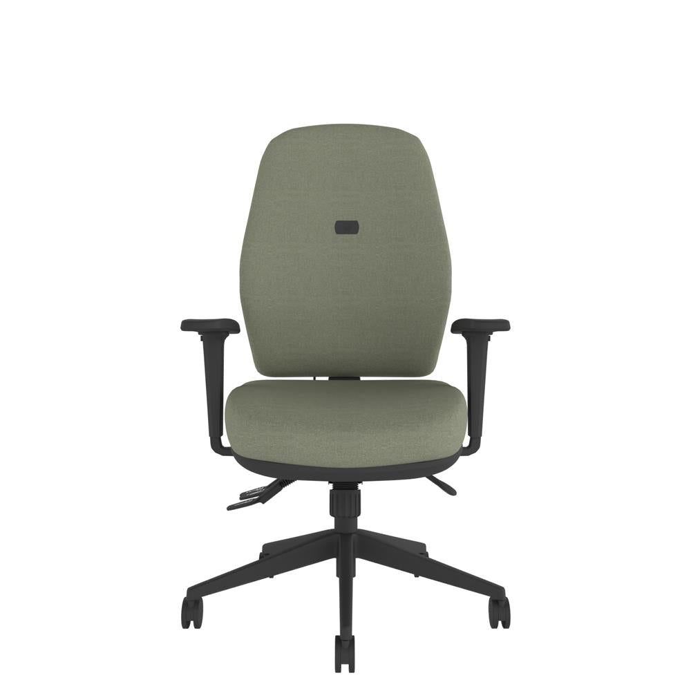 IT400 Upholstered High Back With Large Seat in grey with black base. Front view