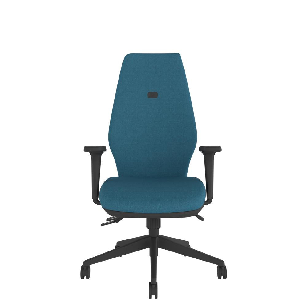 IT500 Upholstered Extra High Back With Medium Seat in blue with black base, Front view