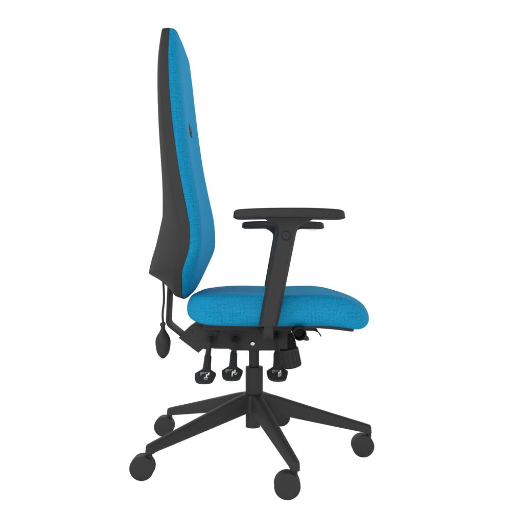 ME400 Activ Me Moulded Extra High Posture Chair in blue with black base, side view